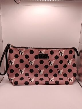 Betsey Johnson Bulldog And Polka Dot Mauve Clutch